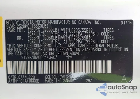 2014 Lexus Rx 350 from USA, damaged, VIN 2T2ZK1BA0EC143407